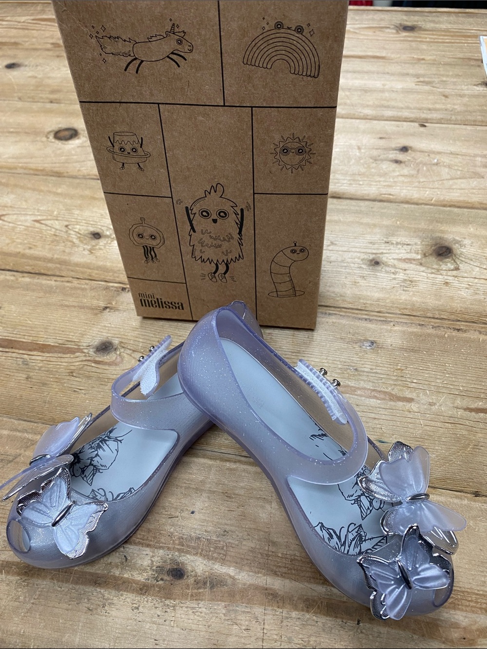 Mini Melissa Girls' Glitter Jelly Mary Janes with Butterfly Accents